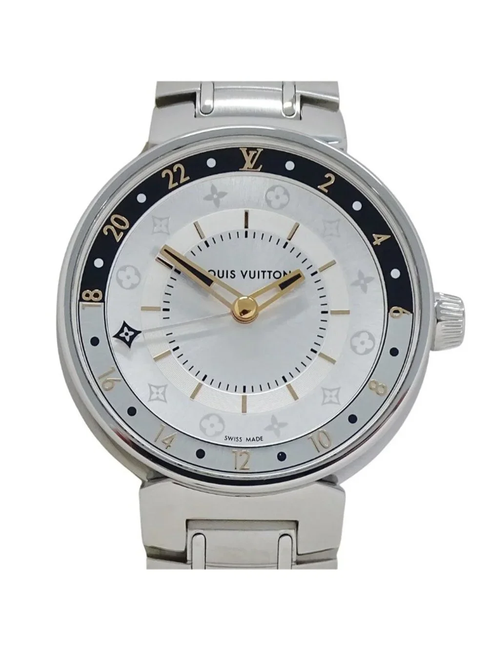Louis Vuitton Watch Tambour Moon Dual Time Quartz Stainless Steel Silver